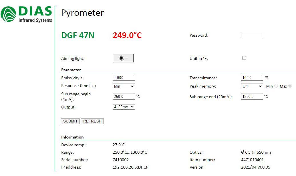 DGF47N可聯網光纖紅外測溫儀, 測溫范圍250-2000°C